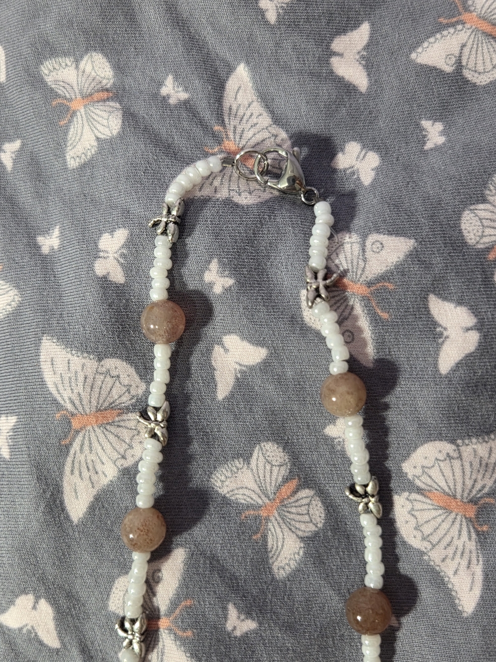 Pink MoonStone Necklace & Earrings Set With White Glass Beads - Picture 3 of 3